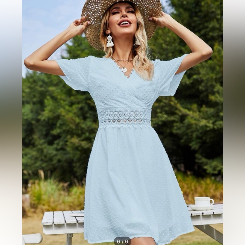 Shein Swiss Dot contrast lace open back dress